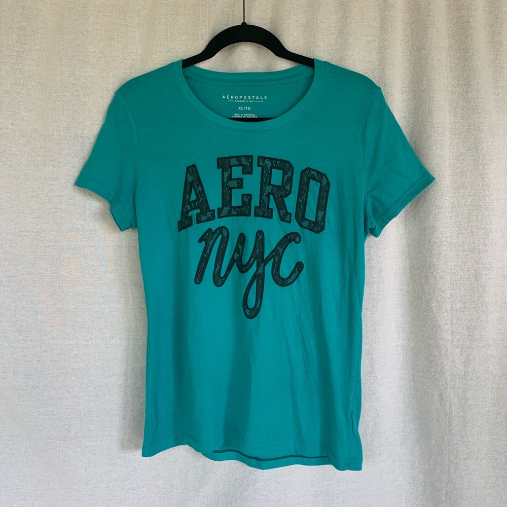Teal Aeropostale Graphic T-Shirt Black Lace Logo